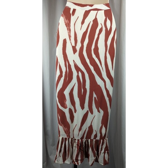 ANINE BING Lucky Zebra Wrap Skirt Midi Ruffle White Brown Tribal Travel XS - Picture 4 of 10